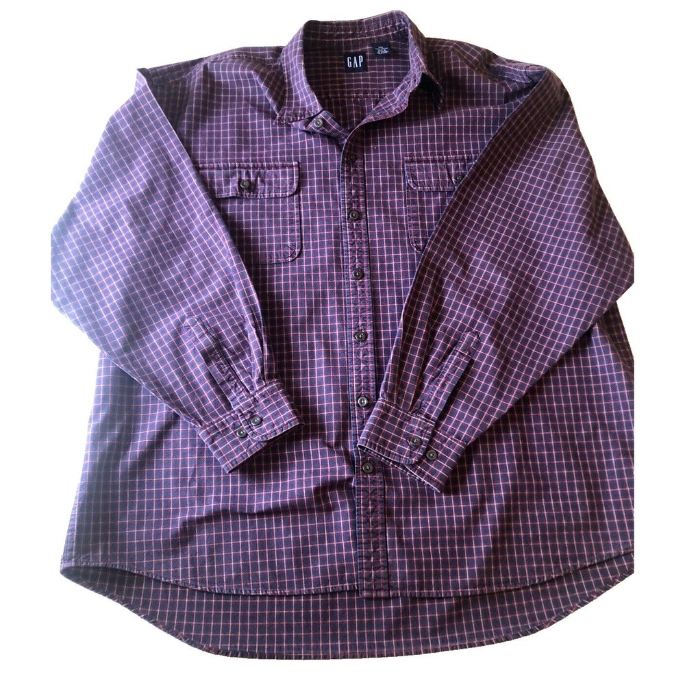 Gap Button Shirt Mens 2XL XXL  Plaid Collared Long Sleeve 100% Cotton